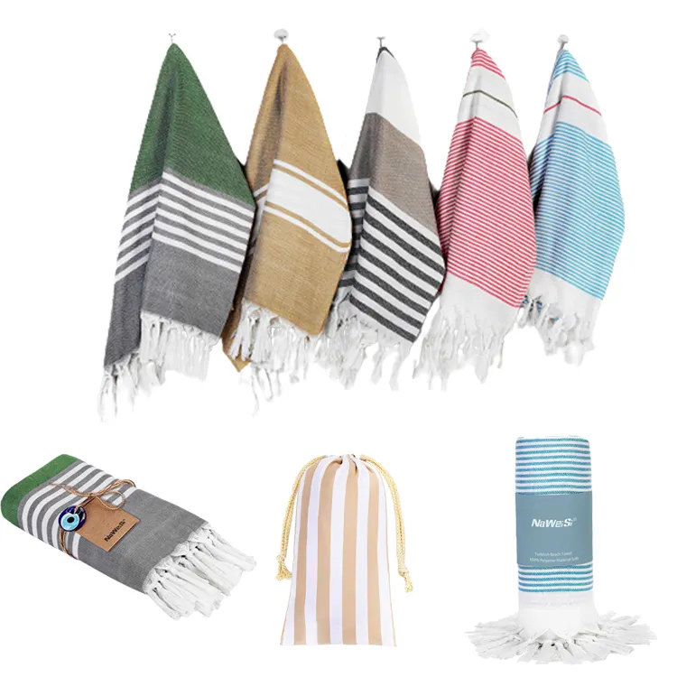 Custom Jacquard Microfiber Bath Towel Sand Free Stripe Beach Towel With Tassel Polyester Turkish Beach Towel