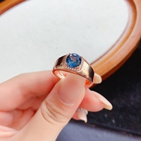 Natural Blue Topaz Couple Ring Set S925 Sterling Silver Rose Gold Plating Halo Gemstone Matching Rings for Lovers Bulk Supply