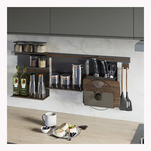 2025 도매 DIY 벽걸이 형 주방 선반 교수형 냄비 랙 조리기구 보관 랙 조미료 보관 홀더 - Product Image 1