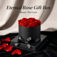 Boîte Cadeau Cylindrique Ronde avec Rose Rouge Éternelle Préservée, Boîte Chapeau Noire pour la Saint-Valentin, Anniversaire, Cadeau Romantique, Vente en Gros