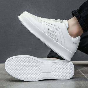 Zapatillas de running para hombre, elásticas, estilo casual, antideslizantes, con plataforma, blancas, transpirables, de malla y cuero, cómodas para caminar - Product Image 6