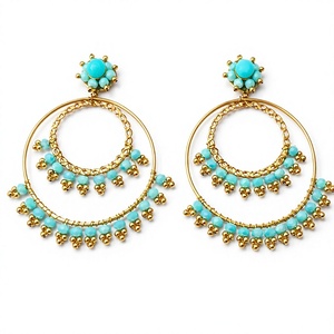 Pendientes de Aro Bohemios Chapados en Oro con Turquesa, Joyería de Fiesta para Mujer, Diseño Floral, Pendientes de Aleación - Product Image 1