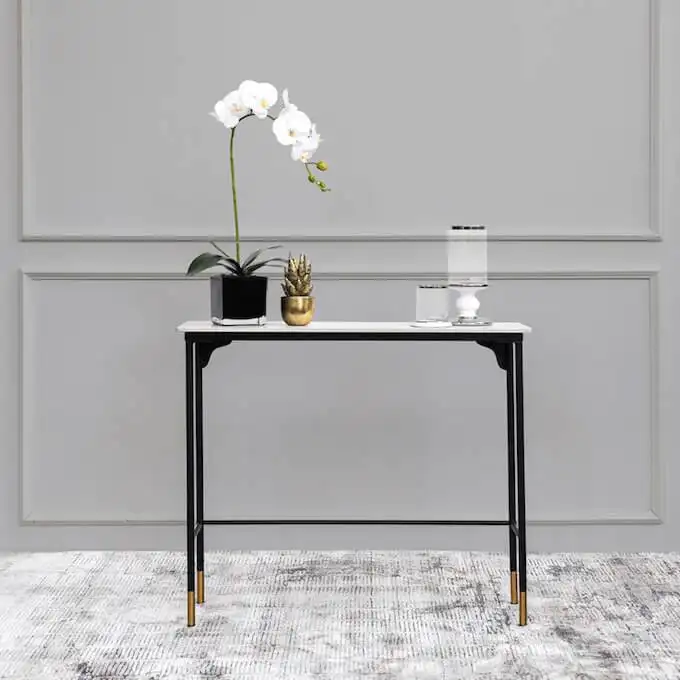 LC-081 Goedkope Italiaanse Smeedijzeren Metalen Poten Wit Marmer Top Kleine Console Tafel Voor Woonkamer Hal Vestibule