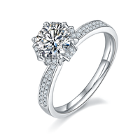 Cincin Perak Sterling 925 Grosir, Berhiaskan Moissanite Bulat dengan Setting Prong, Lapisan Rhodium, Perhiasan untuk Wanita