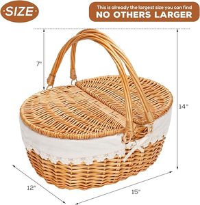 Cesto da Picnic in <span class=keywords><strong>Vimini</strong></span> Stile Vintage con Fodera Rimovibile, Cesti Vuoti con Coperchio <span class=keywords><strong>per</strong></span> Esterni - Product Image 5