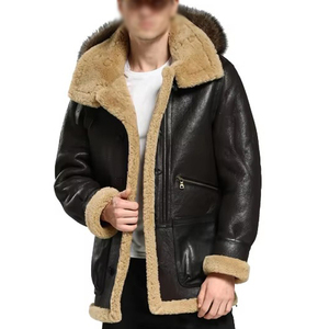 <span class=keywords><strong>Veste</strong></span> en peau de <span class=keywords><strong>mouton</strong></span> en laine chaude d'hiver vintage pour <span class=keywords><strong>homme</strong></span> <span class=keywords><strong>avec</strong></span> <span class=keywords><strong>col</strong></span> montant et fermeture à glissière au crochet 100% laine imperméable et lavée - Product Image 1