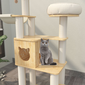 Tour à <span class=keywords><strong>chat</strong></span> en bois écologique sur mesure en gros, arbre à <span class=keywords><strong>chat</strong></span> multi-niveaux, condo et poteaux à gratter pour chatons - Product Image 4