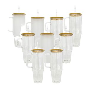 Vaso de Cerveza Transparente de Vidrio Esmerilado de 40oz con Asa de Bambú, Forma de Taza, para Sublimación, Envío desde Almacén en EE. UU. - Product Image 3