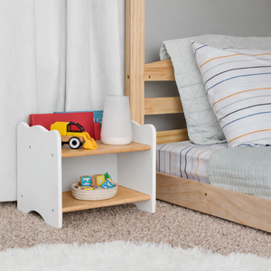 Hot Selling Montessori Style White Low <strong>Tiny</strong> Nightstand Solid Wood Small <strong>Bedside</strong> <strong>Table</strong> with Book Pocket - Product Image 2