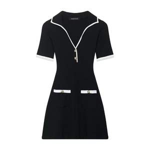 Vestido de punto acanalado con botones metálicos, estilo europeo americano, cuello en V, manga corta, largo hasta la rodilla, ajuste holgado y transpirable, novedad de primavera. - Product Image 2