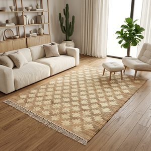 Handmade Modern Rectangle Jute Rug Geometric Pattern Low Pile <b>Thin</b> Eco Friendly Commercial Use Area Carpet Fringe HARI - Product Image 6
