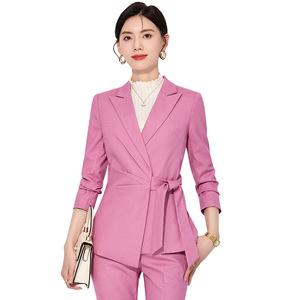 Women's Lace-up Suit Set Polyester Full Sleeve Spring Office Lady Anti-Wrinkle Professional Pants Set - Product Image 5