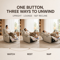 Elektrischer Relaxsessel 225 Grad Drehbar 30 Grad Schaukelbewegung Echtes Leder Elektrisch Verstellbares Einzelsofa mit USB für Wohnzimmer