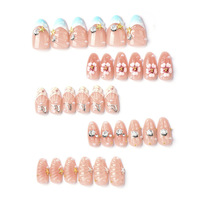 Fournitures pour ongles : Faux ongles à presser forme Stiletto, base rose nude brillante, motif coquillage peint à la main, breloque métallique Hibiscus 3D