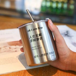 20oz Straight Mug Ice Cappuccino Coffee Tumbler Stainless Steel Insulated Coffee Tea Mug Beer Drinking Cup With <b>Straw</b> Lid - Product Image 1