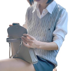 Canotta Classica RL Ricamata in <span class=keywords><strong>Cotone</strong></span> e Acrilico, Canotta Casual Senza Maniche con Scollo a V in Maglia Intrecciata, Gilet in <span class=keywords><strong>Lana</strong></span> da Donna - Product Image 2