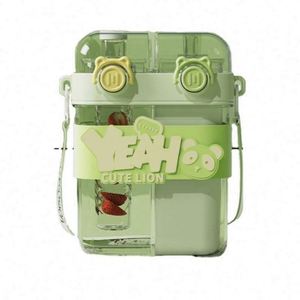 Gourde double compartiment pour enfants, grande capacité, écologique, motif dessin animé mignon, avec paille, idéale pour les voyages, les pique-niques et le sport - Product Image 5