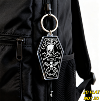 Porte-clés cercueil Memento Mori, style gothique et croix, en acrylique, avec sablier, clés et couronne de laurier, pour usage quotidien, noir