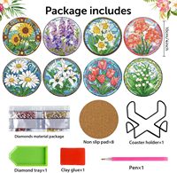 OCHOICE Kits de sous-verres de peinture diamantée avec support, motifs fleurs, sous-verres DIY pour adultes et débutants