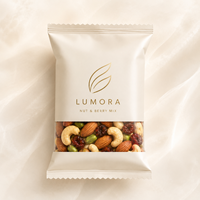 Sacs d'emballage minimalistes personnalisés avec logo, scellés au dos et dotés d'une fenêtre, pour petits emballages de noix de cajou, graines de melon et snacks