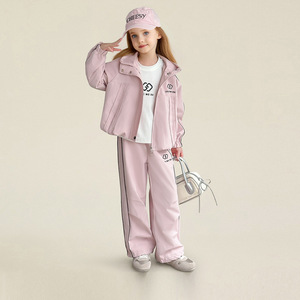 Ensemble deux pièces décontracté à capuche pour filles, automne, couleur unie, manches longues, pantalon, taille moyenne et grande, vêtements de sport pour <span class=keywords><strong>enfants</strong></span> - Product Image 2