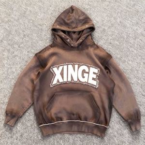 Sudadera con capucha de moda 2026, personalizada, con parche desgastado y lavado ácido, 100% algodón de alto gramaje 500 g/m², estilo oversize y corte holgado, streetwear, con bordado - Product Image 1
