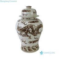 Vase décoratif de mariage en porcelaine RYKB177-D, base blanche, sous-glaçure marron, motif nuage de dragon, avec couvercle à bouton rond