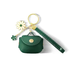 Wholesale Green Purse Wallet Key Ring Mini Pouch Leather Card Holder With Keyring Snap Coin Pouch Keychain For Women