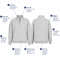 Sweat-shirt gris clair chiné pour femme, col montant, épaules tombantes, manches longues, ourlet côtelé, vente en gros OEM