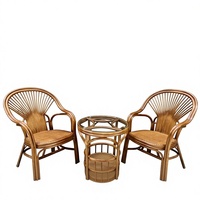 Ensemble de trois pièces en rotin rétro nostalgique (chaise, table basse, table de balcon) pour le confort des personnes âgées, utilisation à domicile ou sur balcon, sans assemblage
