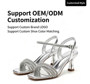 QuiteS 2026 Summer <strong>Silver</strong> Rhinestones <strong>Open</strong> <strong>Toe</strong> Outdoor Mule Sandals Women High <strong>Heels</strong> Thin <strong>Heels</strong> Front/Rear Strap Lace-Up Closure - Product Image 1