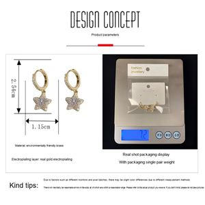 <span class=keywords><strong>Pendientes</strong></span> Colgantes de Estrella con Zirconia en Latón Bañado en Oro para Mujer, Venta al por Mayor - Product Image 5