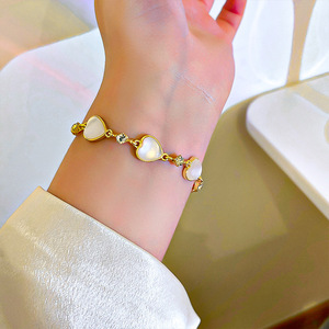 Bracelet délicat réglable en pierre de lune, cœur, <span class=keywords><strong>or</strong></span>, perle, bijoux fantaisie, bracelets en opale pour femmes - Product Image 4