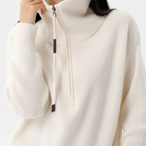 Suéter de punto de lana de estilo <span class=keywords><strong>italiano</strong></span> para mujer 100% jerséis de punto de cuello extendido con cremallera frontal de lana pura OEM ODM/venta al por mayor - Product Image 6