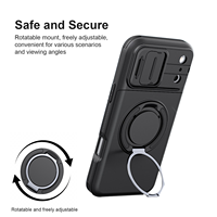 Stootvaste hoes met schuifbare camera-afdekking voor iPhone, verborgen kaarthouder, 360 graden draaibare ringstandaard, robuuste bumper shell