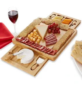 Tabla de queso de bambú orgánico, plato de charcutería con cajones ocultos, juego de tabla de queso de vino - Product Image 4