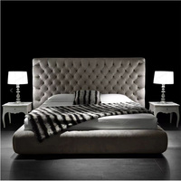 Lit double en bois de forme unique avec tête de lit capitonnée en velours, design moderne, taille king size