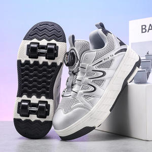 Chaussures à roulettes premium transformables, <span class=keywords><strong>coque</strong></span> en maille argentée métallique, roulettes silencieuses, boucle à verrouillage rapide pour sports urbains - Product Image 5