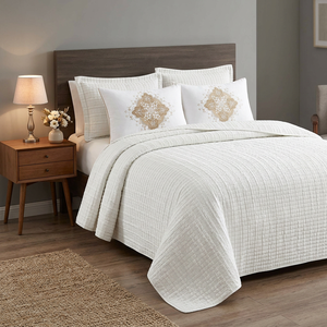 Juego de Edredón Moderno Color Marfil Texturizado 100% Poliéster, Estilo Seersucker, Cubrecama de Lujo para Hogar y Hotel, OEM ODM, Verano - Product Image 1