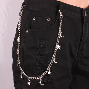 Cadena de cintura con colgante de estrella y luna, aleación de zinc, unisex, cadena corporal de moda para uso diario, estilo hip hop punk, cadena para pantalones. - Product Image 2