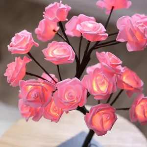 Mode coloré Led Rose arbre lampe fleur lampe décoration de table pour fête de vacances mariage cadeau de noël chambre d'hôtel