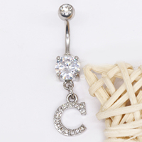 Gaby 316L Chirurgenstahl Bauchnabelpiercing mit Initialen-Buchstaben und Kristall, Körperschmuck