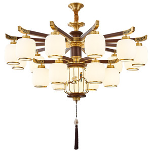 Chinese Style <b>Chandelier</b> Multi Head Led <b>Light</b> Solid Wood Copper Material For Living Room Bedroom Dining Room - Product Image 2