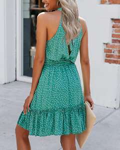 Robes d'été pour femmes 2023, col halter, sans manches, décontractées, à fleurs, à pois, à imprimé léopard, courtes, bohèmes, à volants - Product Image 4