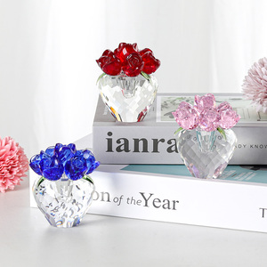 Red Color Crystal Flower Gifts for Mom Wife Girlfriend Glass Flower Ornaments for Home Office Tabletop <b>Paperweight</b> - Product Image 1