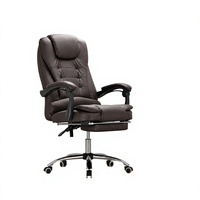 Fauteuil de bureau exécutif à dossier haut en cuir PU marron, pivotant et inclinable, avec repose-pieds