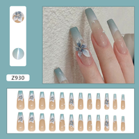 Faux Ongles à Coller de Qualité Supérieure, Prix de Gros Abordable, Longueur Moyenne, Forme Cercueil Amande, Design Français Perlé, 24 Pièces/Boîte
