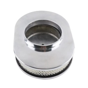 Auso-Racing 12 Inch Oval Aluminum Air Filter <b>Polished</b> <b>Black</b> For Chevrolet Hot Rods - Product Image 2