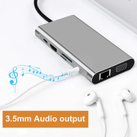 Station d'accueil portable 10-en-1 type-c, interface réseau usb C VGA HD USB hub 3.0 Dock pour ordinateur portable, téléphone