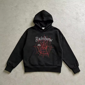 <span class=keywords><strong>Felpa</strong></span> con Cappuccio Personalizzata con Strass Scintillanti, Pesante e Oversize, in Cotone Nero, <span class=keywords><strong>Streetwear</strong></span> da Uomo - Product Image 2